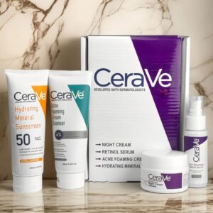 Cerave 4 In 1 Skincare Kit Night Cream, Sunblock, Cleanser & Serum For Radiant Skin